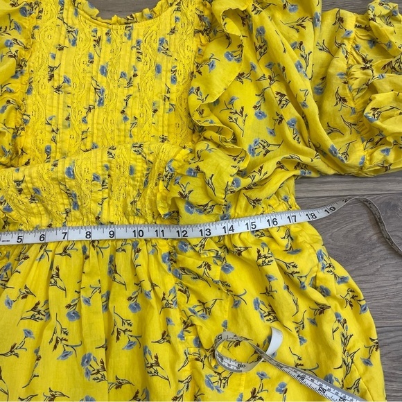 Happy X Nature Yellow Meadow Ditzy Floral Ruffle Sleeve Tiered Prairie Dress - Picture 12 of 16